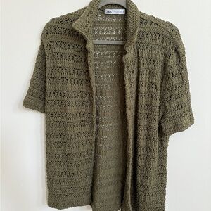 Zara Green Crochet Button Up Sz M